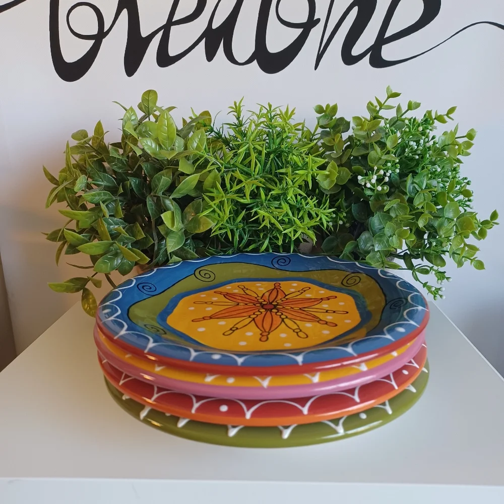 4 Piece Pier 1 Hand Painted Ironstone Salad Plate Set